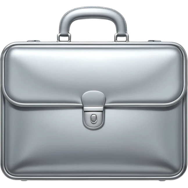 A luxury briefcase emoji made of polished silver chrome, smooth rectangular shape, metallic reflections, minimal high-end design, swag business aesthetic, iOS emoji style, centered, clean white background
 emoji