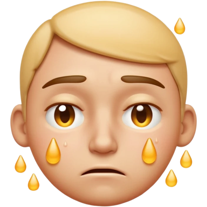 Apple-style emoji illustration of a person, overheated face with sweat drops, expression annoyed, half-closed exhausted eyes, soft 3D emoji style, smooth gradients, rounded shapes, simple expression, centered composition. emoji