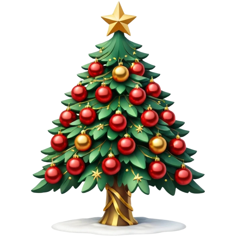 3D emoji of a majestic Moscow
New Year tree. Thick green branches heavily decorated with large gold and red glass balls, traditional Russian patterns, and sparkling warm tinsel. A bright glowing red Soviet-style star is on top.
Light dusting of snow on the branches.
 emoji