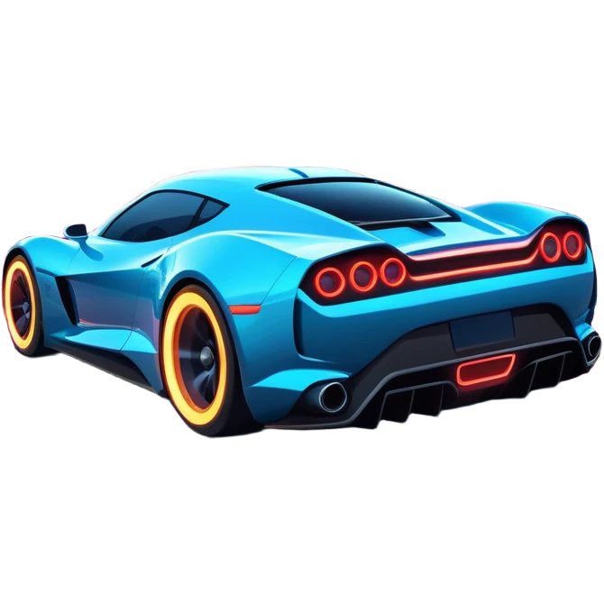 An icon showing a sleek car speeding through a neon-lit cityscape, inspired by Need for Speed. The design features dynamic motion lines, glowing tires, and a vibrant city backdrop with skyscrapers and lights. The rush of high-speed racing is highlighted. Transparent background. emoji
