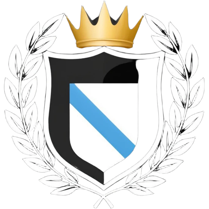 Es un escudo con forma clásica de heráldica, dividido en cinco franjas verticales alternadas en negro y blanco. En la parte superior tiene las siglas “GYE” y en la parte inferior el año “1908”. El diseño es simple, simétrico y con colores tradicionales blanco y negro. emoji