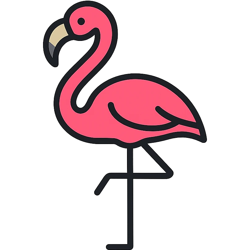 a flamingo, vibrant and elegant, modern flat color icon style emoji