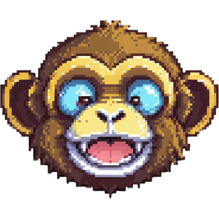 pixel art of a laughing monkey emoji