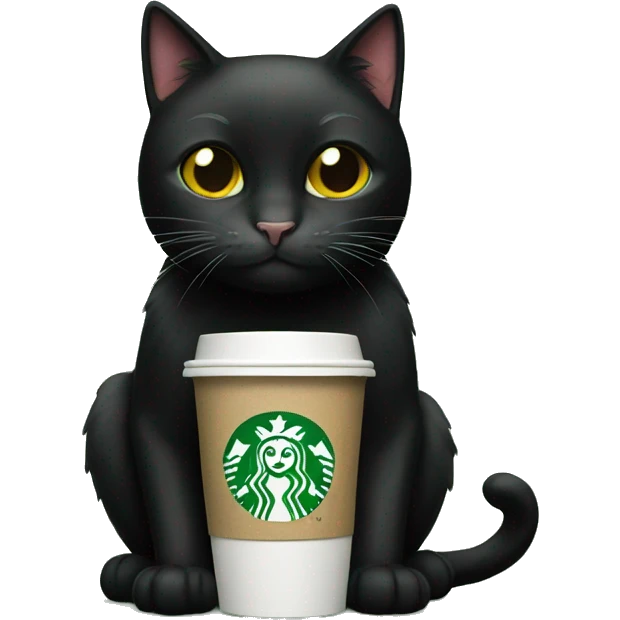 Black cat with Starbucks coffee  emoji
