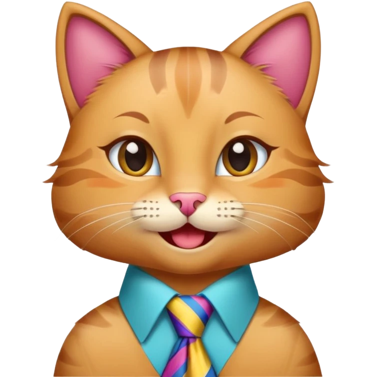 happy girl cat with eyelashes wearing a colorful necktie, cheerful expression emoji