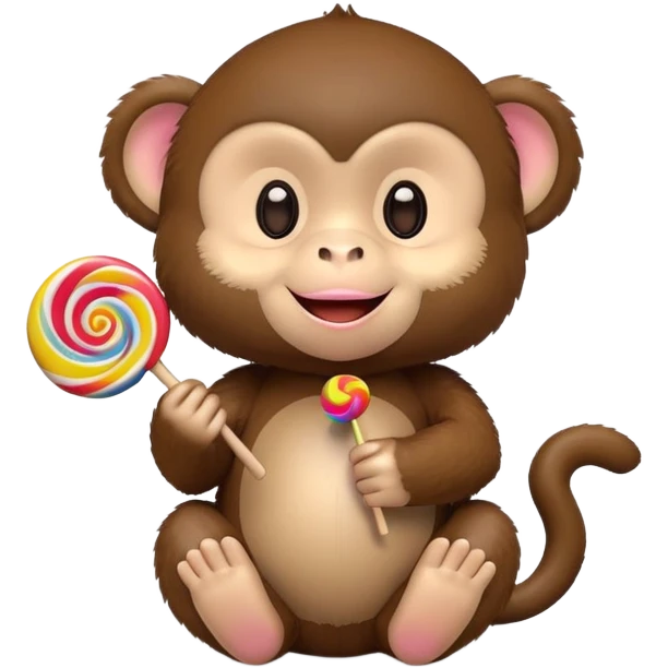 Monchichi monkey toy holding a colorful lollipop emoji