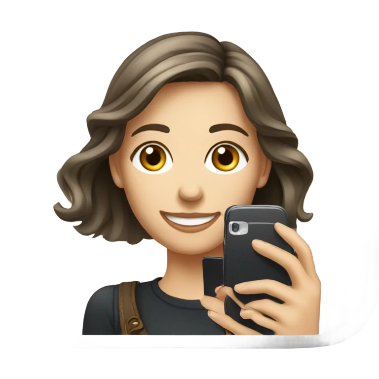 young european tourist takes pictures with her cell phone emoji