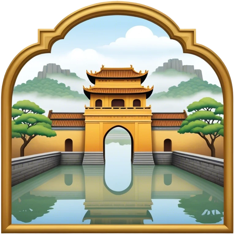 Cinematic Realistic Imperial City of Hue Landmark Emoji, capturing the ancient citadel’s weathered walls, intricate gates, and traditional Vietnamese architecture, surrounded by a misty, tranquil moat. emoji