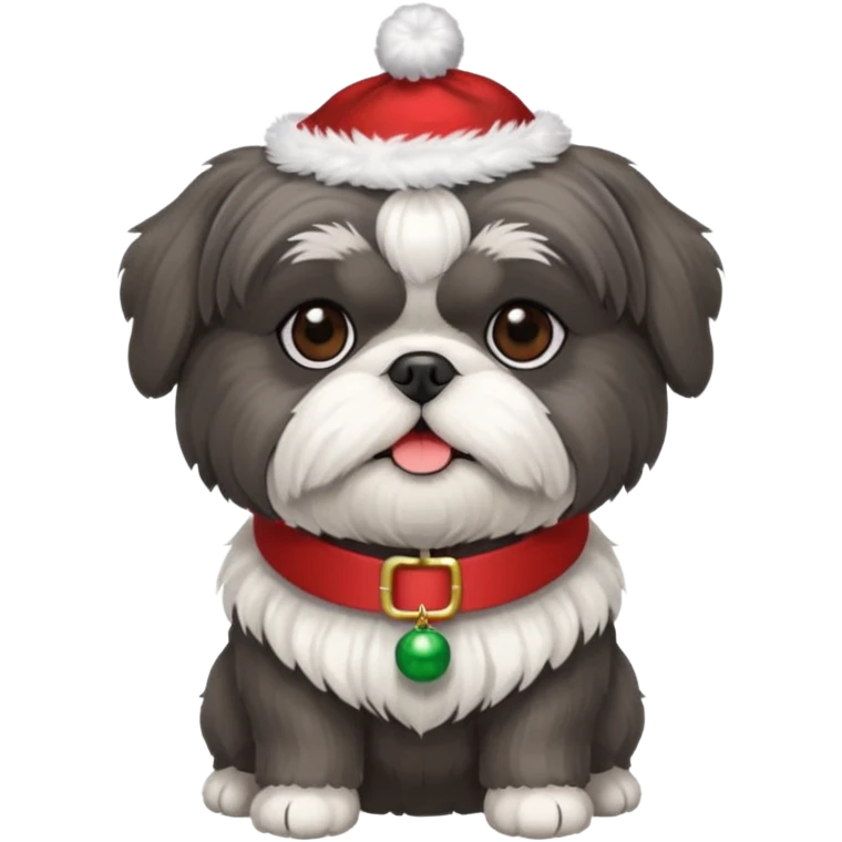 Small all OVER dark grey shih tzu CHRISTMAS emoji