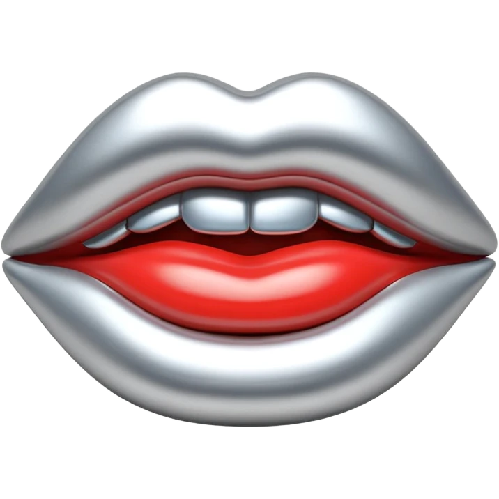 female lips emoji, smooth liquid metal chrome surface, sculpted shape, high-gloss reflections, monochrome futuristic 3D style, isolated on white emoji