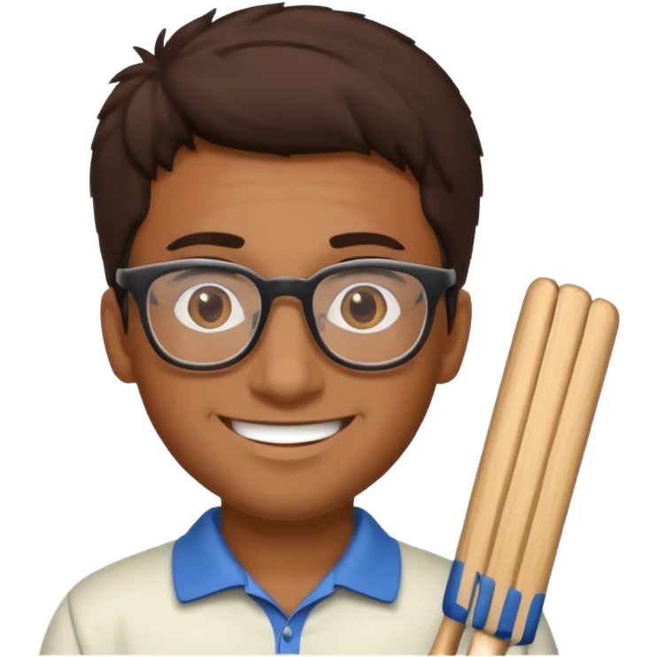 Brown Guy with glasses who likes to play cricket emoji