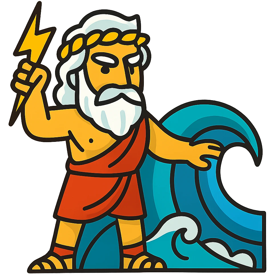 Zeus with a wave emoji
