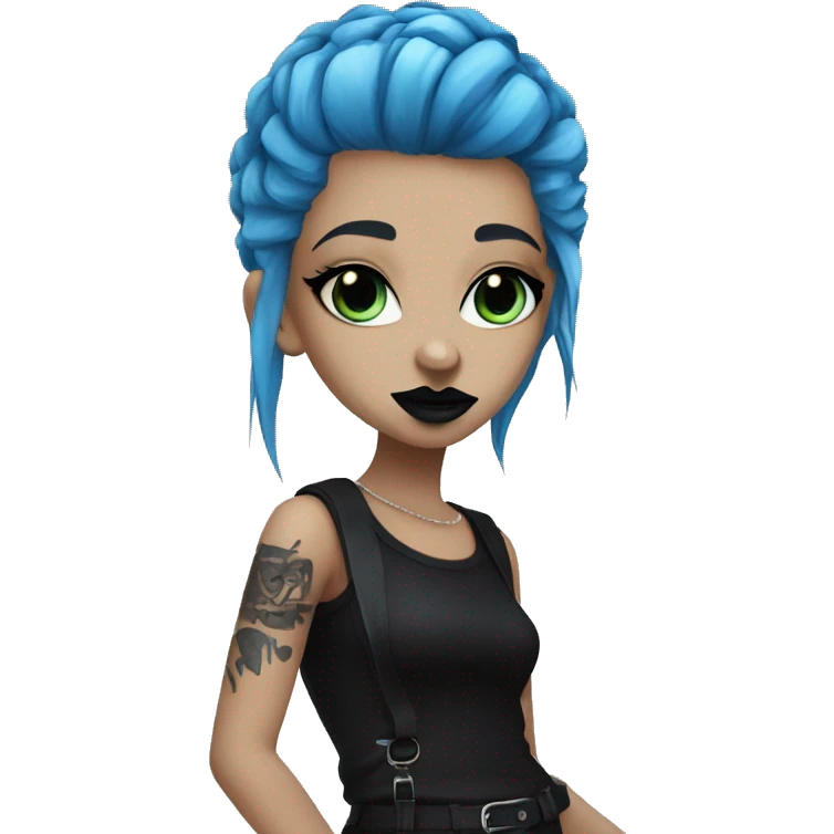 punk girl blue hair black lipstick blue eyes dark clothes emoji