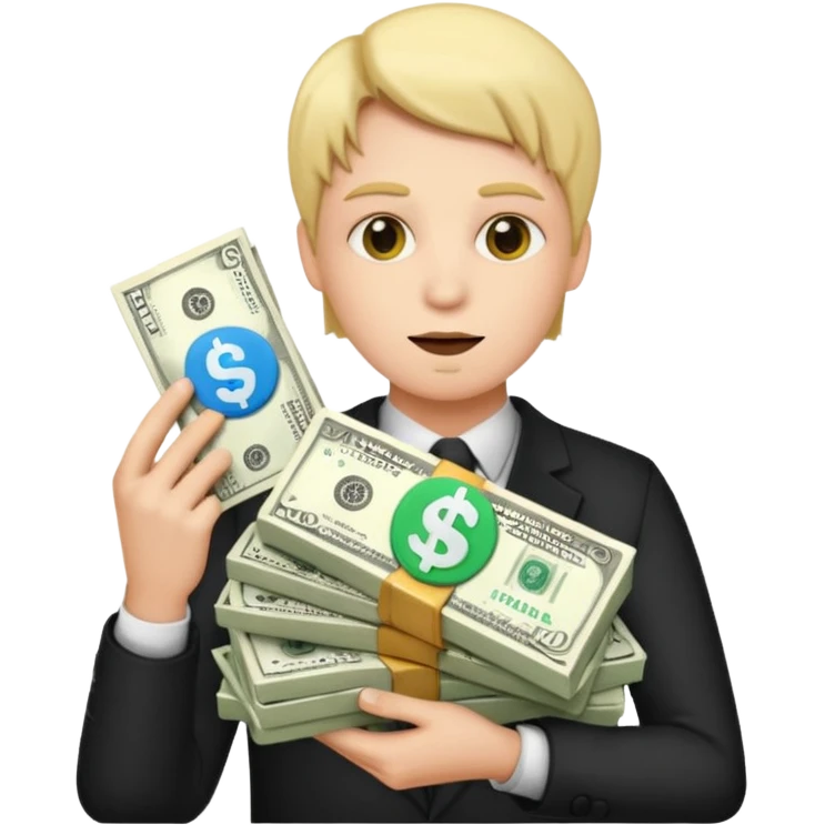 the shh emoji holding a big stack of dollars emoji