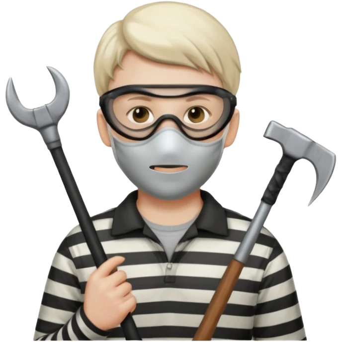 Thief with mask,crowbar and striped shirt emoji