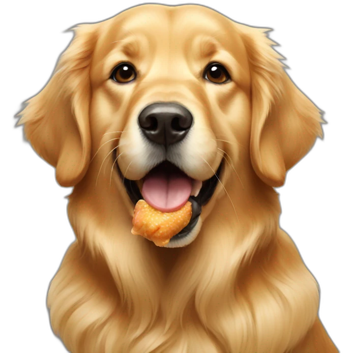 Golden retriever eating chicken emoji