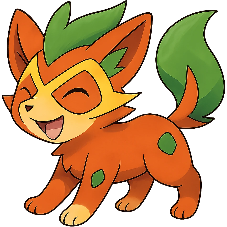 playful fox creature, lively and charming, in a vibrant pokemom style emoji