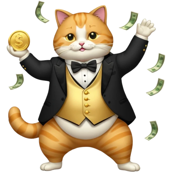Fat cat dancing and throwing money emoji