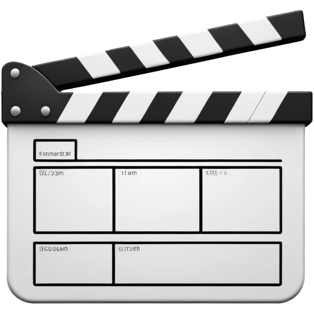 ultra simplified movie clapper, black and white, just two rectangles and a diagonal line, pure geometric abstraction emoji