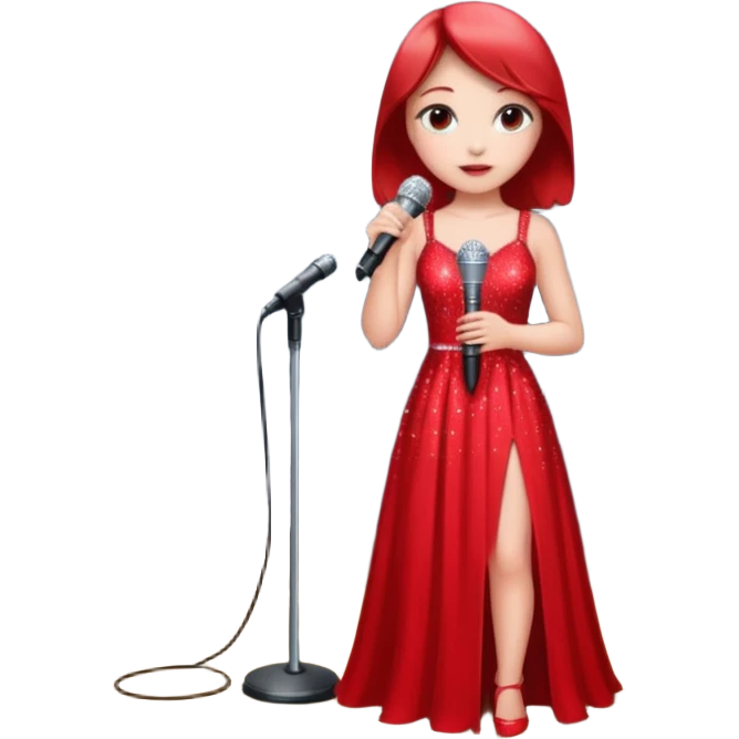 Девушка одета в дорогое платье , стоит на сцене. Рядом микрофон, свет софитов, много камер emoji