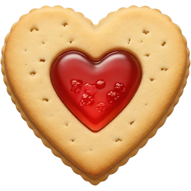 Realistic shortbread cookie in the shape of a heart with light red jelly emoji