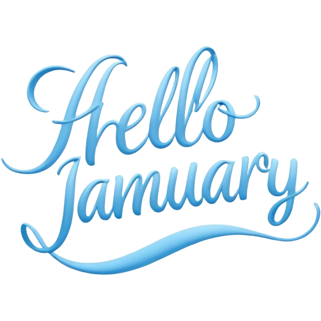Light Blue “ hello January “ word in cursive emoji