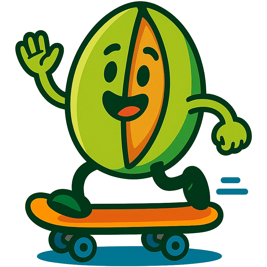 pistachio with a skateboard, vibrant toon style emoji