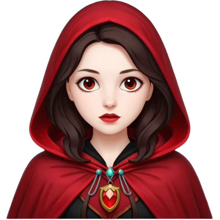 Persephone, Death Goddess from Rome Mythology with long dark brown hair, black and red outfit emoji