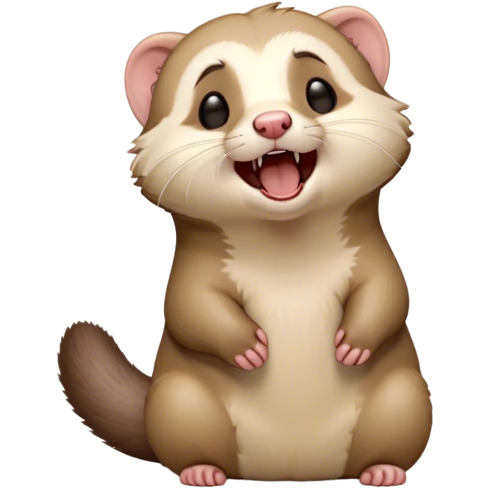 Cinematic Cute Yawning Ferret Portrait Emoji, Head tilted slightly with an exaggerated, wide-open yawn, showcasing a long, flexible body with a plush coat in soft brown and cream, droopy, drowsy eyes, and a relaxed expression, Simplified yet irresistibly endearing features, highly detailed, glowing with a soft, cozy natural glow, high shine, relaxed yet expressive, stylized with a dash of whimsical charm, soft glowing outline, capturing the essence of a sleepy yet affectionate ferret that seems ready to curl up for a nap! emoji