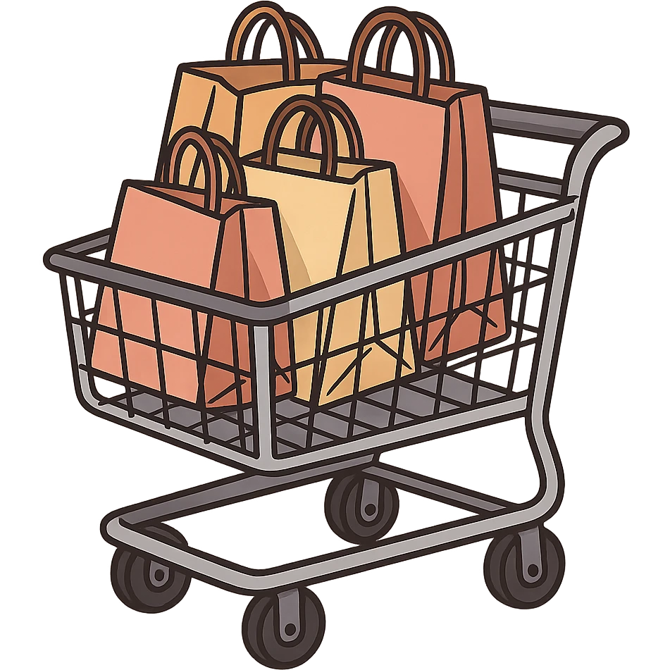 shopping cart with bags in it, flat toon style emoji