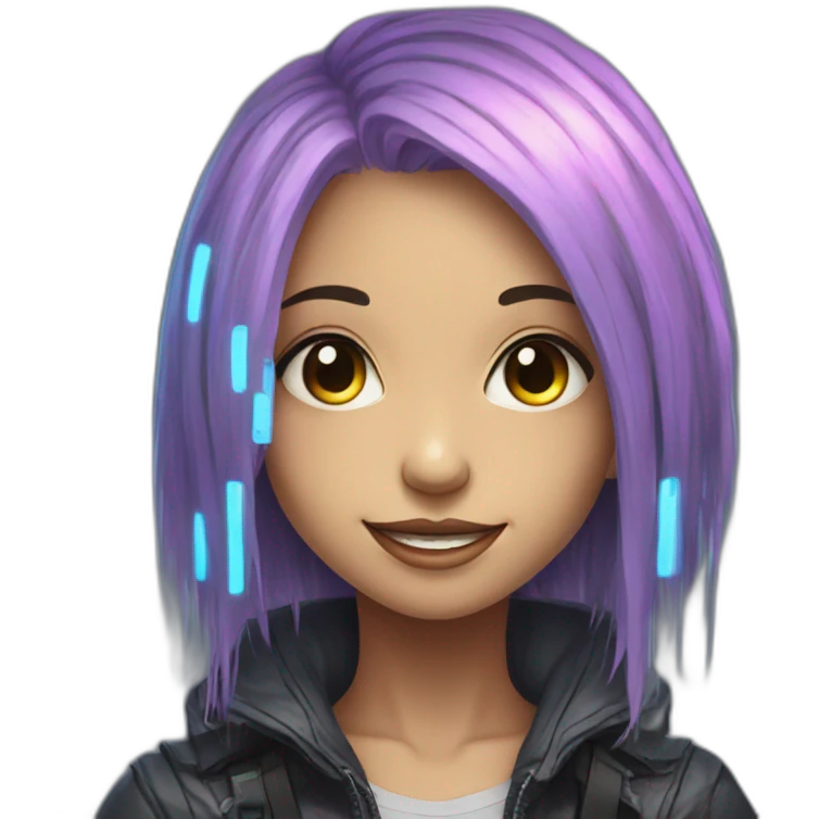 Cute girl face smiling cyberpunk art style  emoji