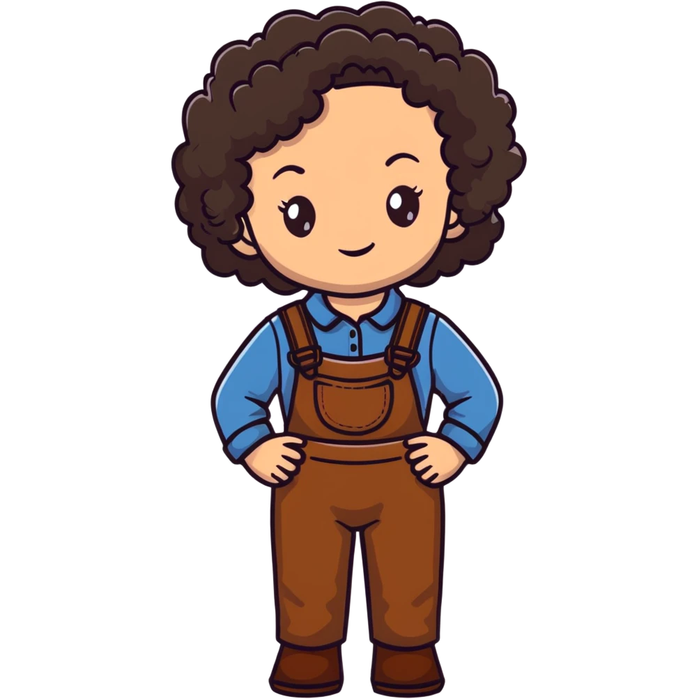 white girl with dark brown curly hair, brown eyes, wearing farm clothes emoji
