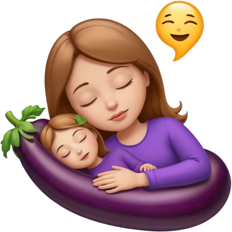 Girl with light brown hair asleep dreaming about eggplant emoji
