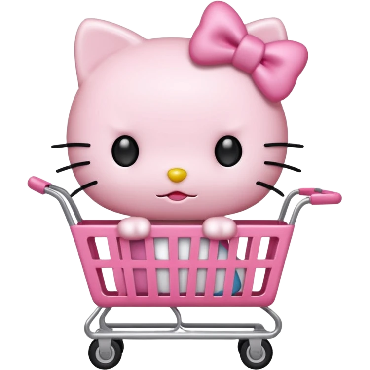 Hello kitty grocery shopping pushing a pink shopping cart emoji