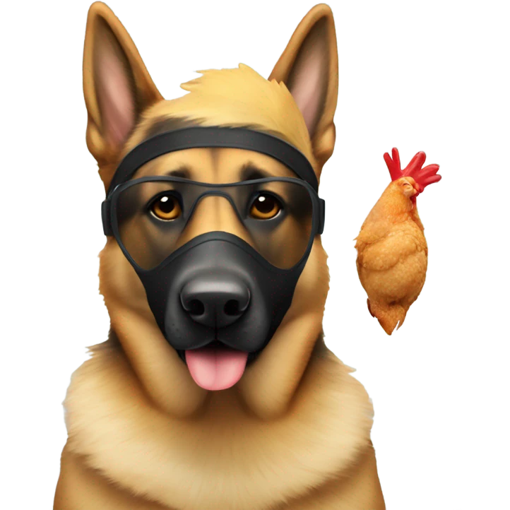 German shepherd wearing a mask taking chicken’s temperature  emoji