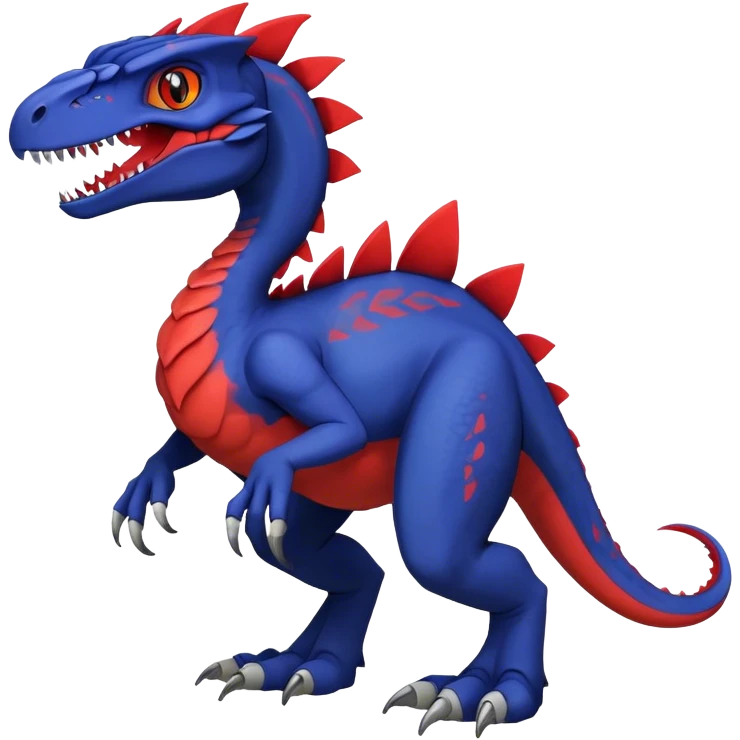  Cool Edgy dark-blue Digimon-Fakemon-Velociraptor-Dragon with red belly full body emoji