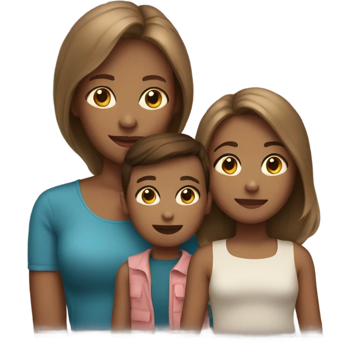 Mom with a son and daughter light skin and brown hair  emoji