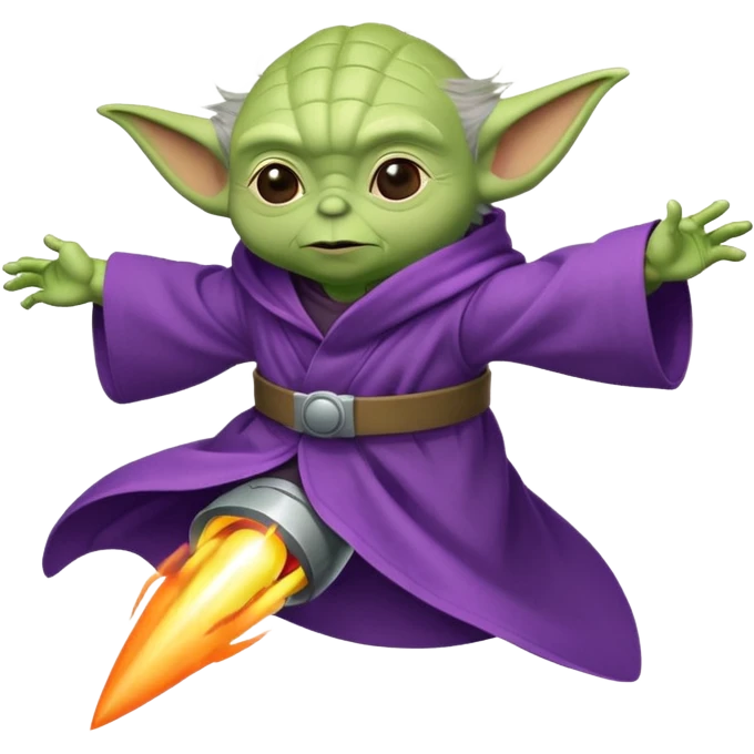 yoda in a purple robe flying in a rocket emoji
