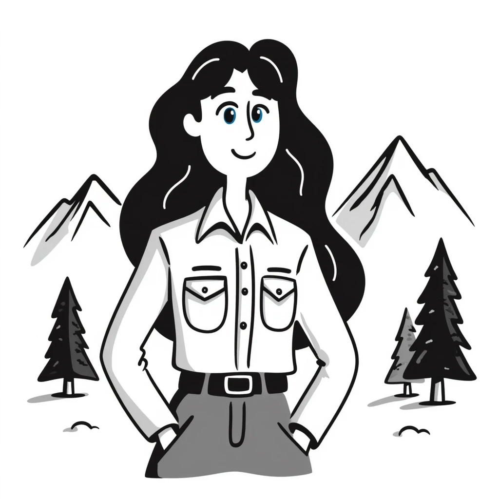 white woman park ranger with brown hair and blue eyes in a nature background emoji