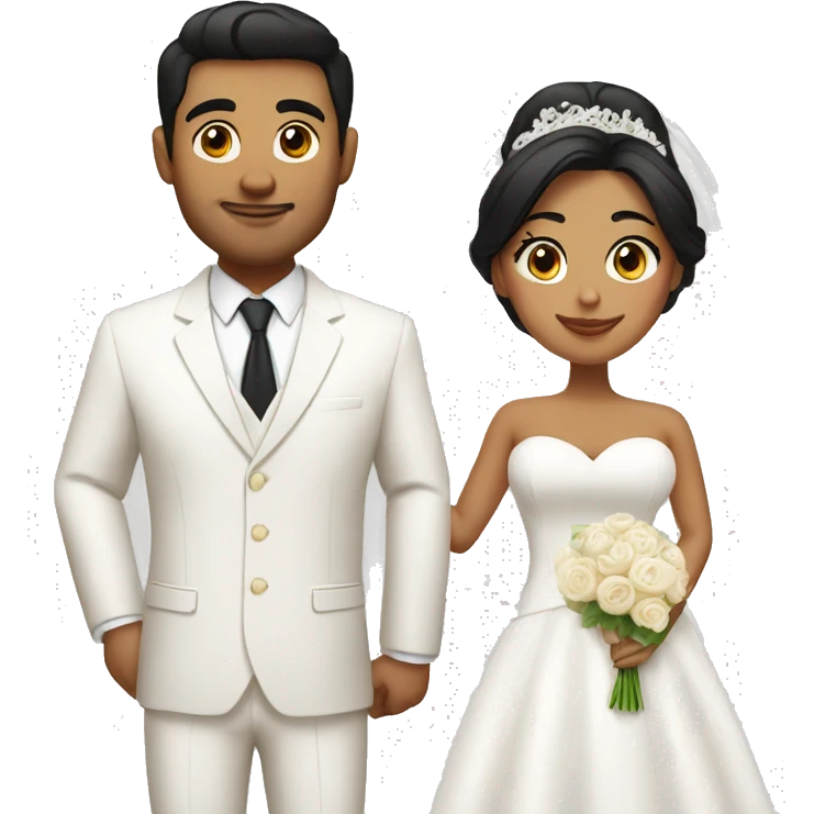 Thick bride with tan groom with white suit and black hair emoji