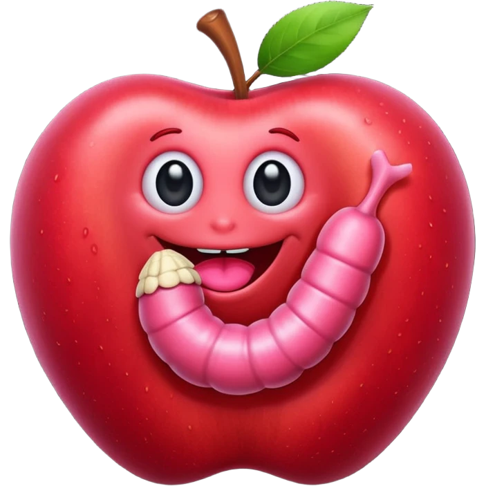 cute worm in apple emoji