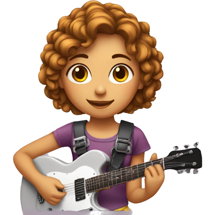 Menina cabelo curto enrolado tocando Guitarra  emoji