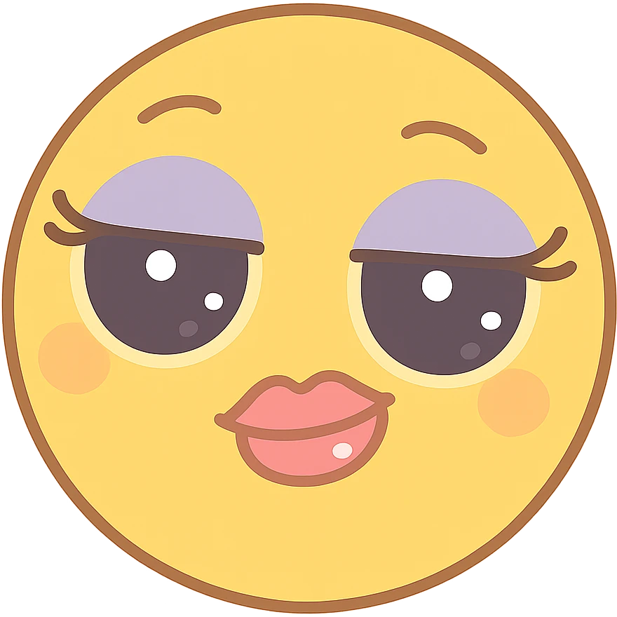sassy yellow emoji face with long curled eyelashes, thick glossy lips, smirking expression, dramatic eyeshadow, side-eye look, bratty attitude, kawaii style emoji