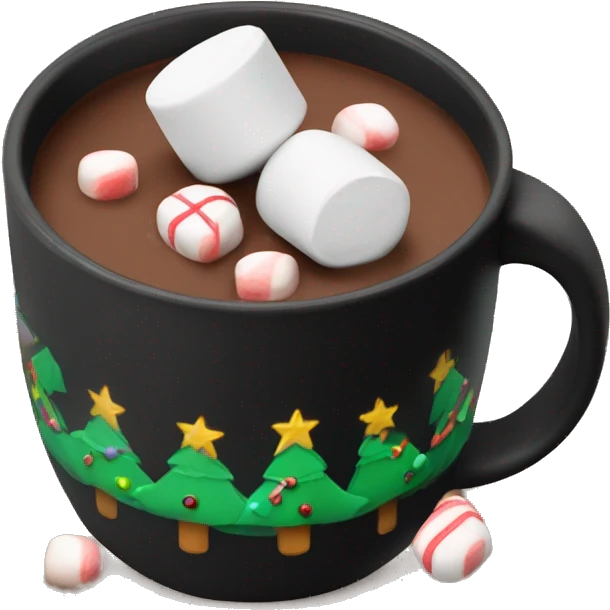 christmas black colour cup with hot chocolate and marshmallows with more Christmas details in the cup emoji