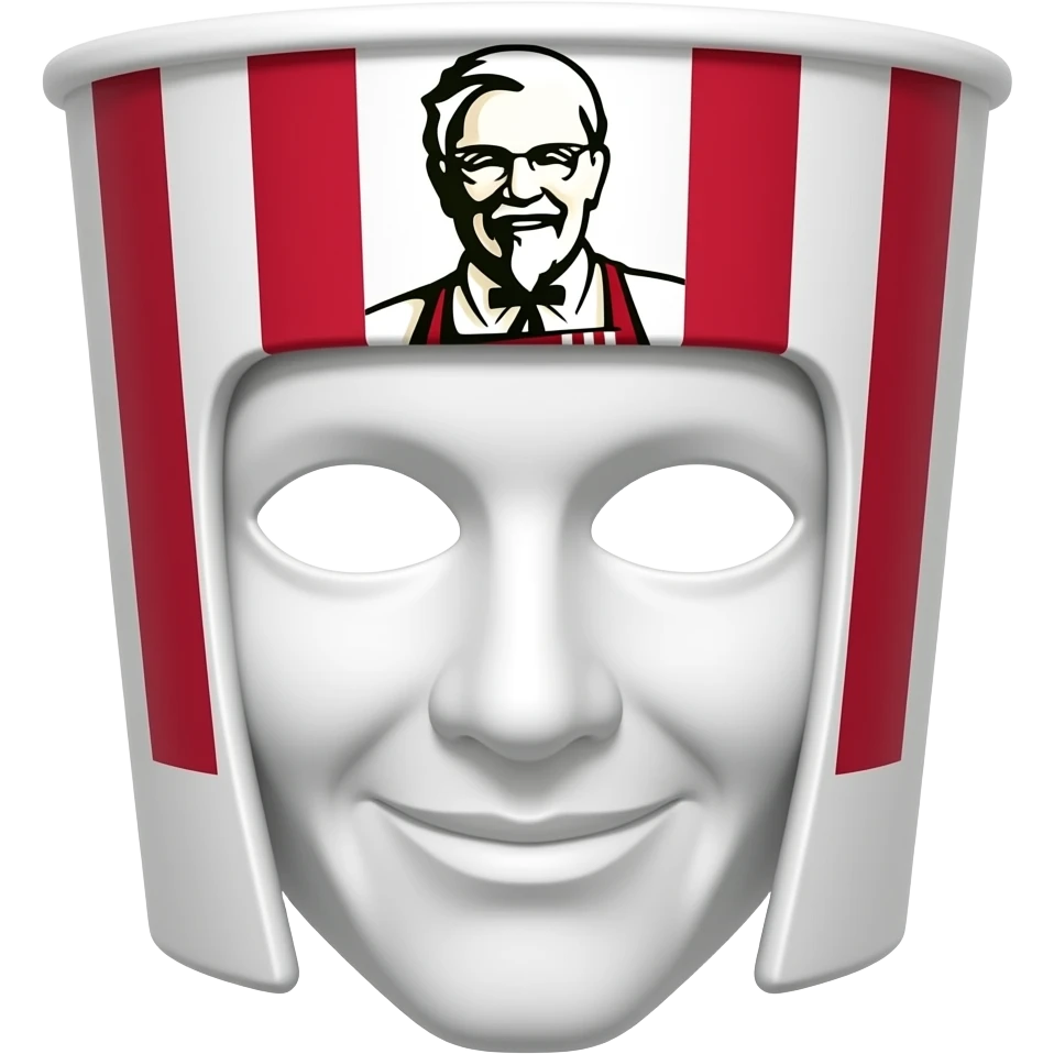 Full White mask wearing a KFC bucket like a hat emoji