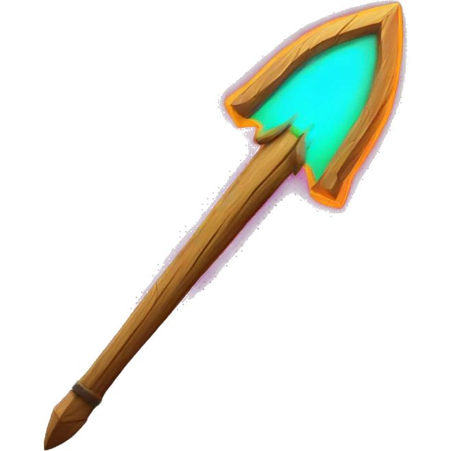 wooden spear with glowing neon emoji