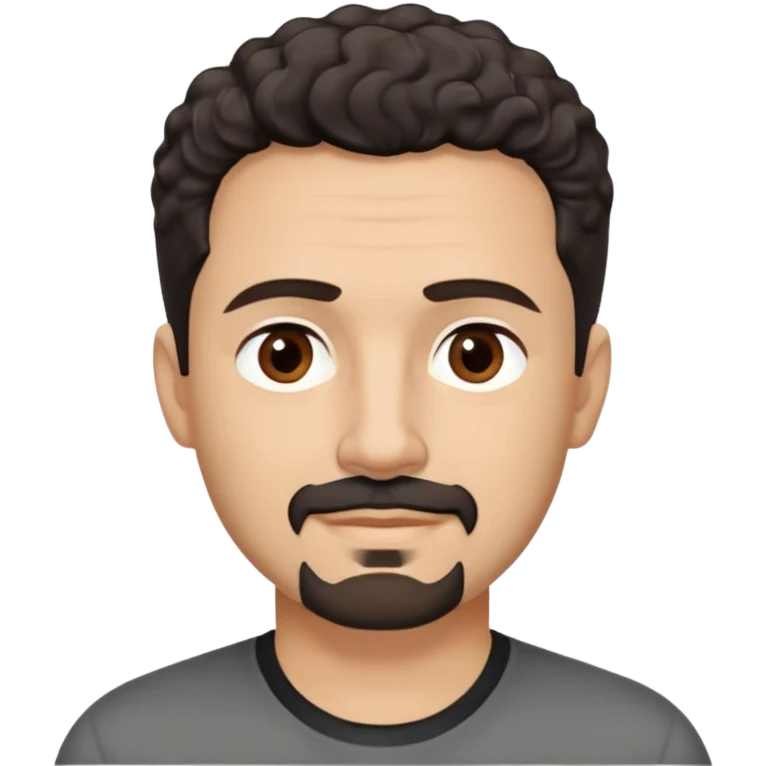 Man in his early 50s with light brown complexion. Strong jawline with soft expression. Kind dark brown eyes. Slight pleasant smile. Black goatee with subtle gray. Short curly dark hair with slight receding hairline. Professional but friendly demeanor. Wearing a black casual shirt. emoji