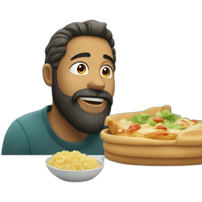 man with beard eat lunch emoji