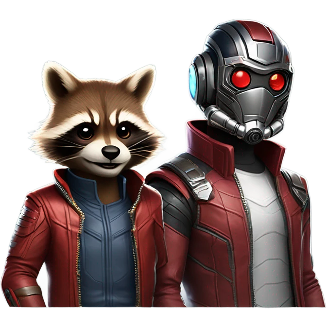 Marvels Star lord with rocket racoon playing on pc against each other and rocket racoon is cheering up "adame!" emoji