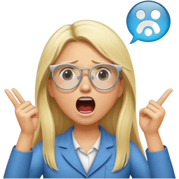 blonde girl with long hair, white glasses, shouting bad words emoji